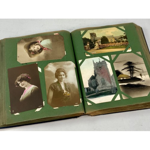 243 - POSTCARD ALBUM AND CONTENTS INC. REAL PHOTO, HOLLYWOOD BEAUTIES, LOUIS WAIN, DONALD GILL, COWAN DUNC... 