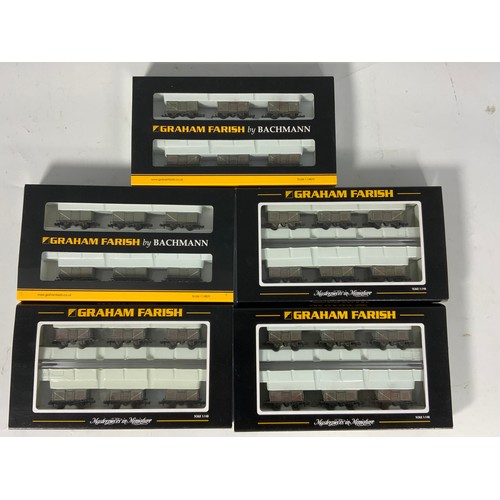 206 - N GAUGE MODEL RAILWAY 5 X GRAHAM FARISH 377-225Z, SET OF 6 BR 16T STEEL MINERAL WAGONS, GREY WEATHER... 