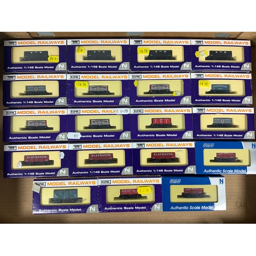 211 - DAPOL, N GAUGE MODEL RAILWAY WAGONS, FAIRLY RECENT MODELS, EX LAYOUT, ALL BOXED, INC. BLAENAVON, ICI... 