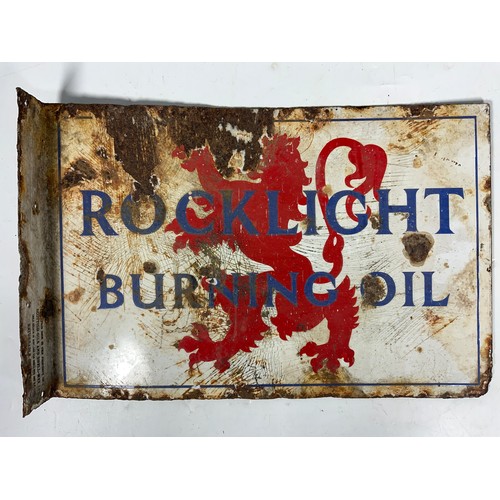 2 - ENAMEL SIGN ROCKLIGHT BURNING OIL, DOUBLE SIDED,  46 cm x 30 cm, WITH ANGLE MOUNT, AS SHOWN CONDITIO... 