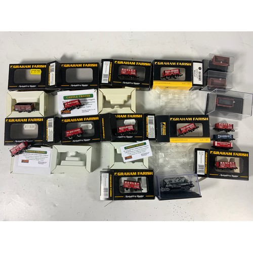 212 - N GAUGE MODEL RAILWAY WAGONS, BOXED / PLASTIC BOXED, ALL COAL & MINERAL WAGONS WITH GLUED LOADS. SOM... 