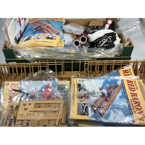 94 - HACHETTE MODELS, 1/8th SCALE PART BUILT RED BARONS FIGHTER PLANE, WINGS PART BUILT, PLUS MAGAZINES W... 