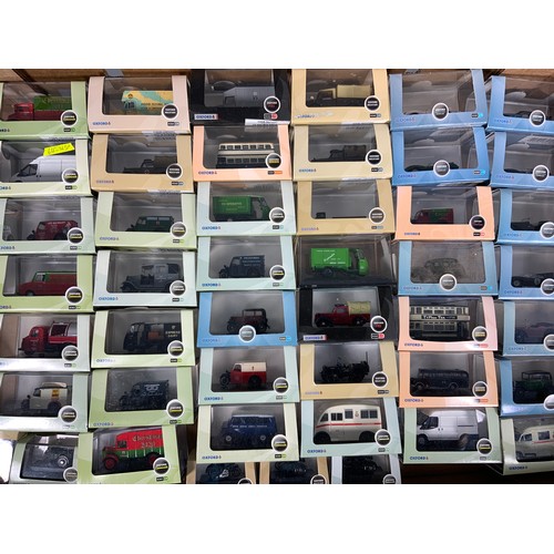 115 - 48 BOXED OXFORD DIE CAST MODELS, ALL 1:76 SCALE, CARS, MOTOR CYCLES, VANS ETC