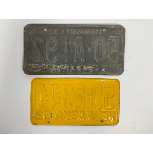 52 - 2 AMERICAN NUMBER PLATES, NEBRASKA 52 AND NEBRASKA 72.