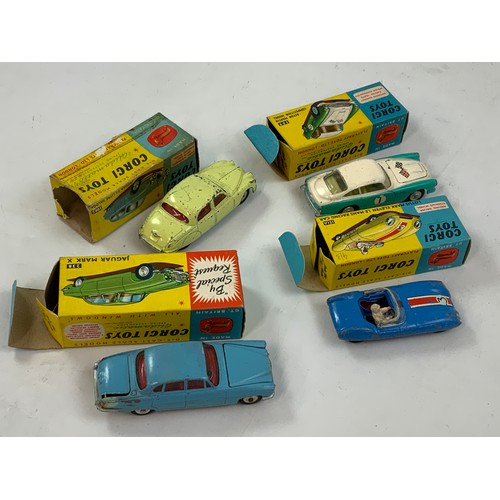 157 - CORGI 4 BOXED MODELS, 2085 JAGUAR, 309 ASTON MARTIN, 151A LOTUS MARK ELEVEN, 238 JAGUAR MARK X