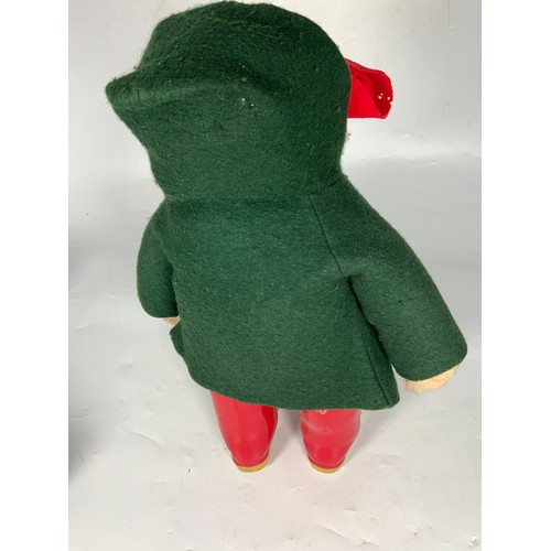 76 - PADDINGTON BEAR, AN EARLY BEAR, GABRIELLE DESIGN, GREEN DUFFLE COAT & HOOD, RED DUNLOP WELLINGTONS