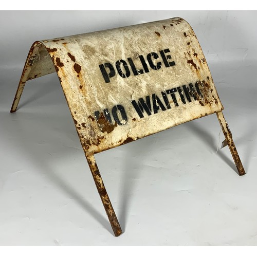 51 - A METAL POLICE ‘NO WAITING’ SIGN, BLACK WRITING ON WHITE BACKGROUND