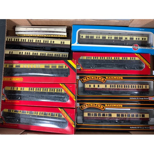 270 - HORNBY, AIRFIX & MAINLINE, 6 BOXED & 4 U/B GW EARLY COACHES & AN AUTO COACH