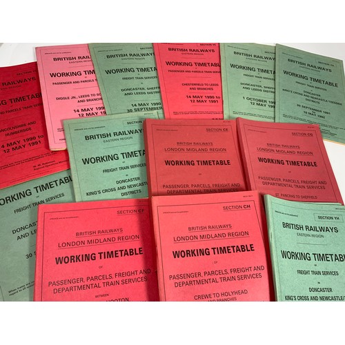 291 - BRITISH RAILWAYS WORKING TIMETABLES, C. 1990, ECML, LINCOLN, NORTH WALES COAST, MANCHESTER, MIDLAND ... 