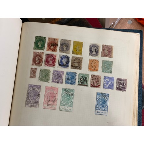 584 - STAMPS, ALBUMS X 7 IN BOX WITH MANY, MANY PICKINGS NOTED BSA DOUBLE HEADS, COMMONWEALTH COUNTRIES QV... 