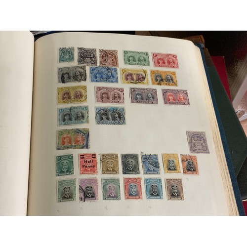 584 - STAMPS, ALBUMS X 7 IN BOX WITH MANY, MANY PICKINGS NOTED BSA DOUBLE HEADS, COMMONWEALTH COUNTRIES QV... 