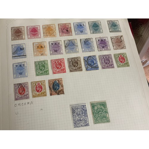 584 - STAMPS, ALBUMS X 7 IN BOX WITH MANY, MANY PICKINGS NOTED BSA DOUBLE HEADS, COMMONWEALTH COUNTRIES QV... 