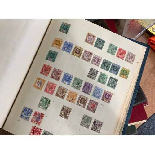 584 - STAMPS, ALBUMS X 7 IN BOX WITH MANY, MANY PICKINGS NOTED BSA DOUBLE HEADS, COMMONWEALTH COUNTRIES QV... 