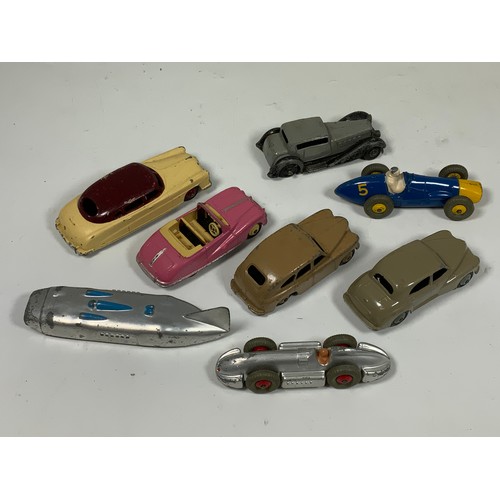 178 - DINKY TOYS, 8 U/B CARS & RACING CARS, MORRIS OXFORD, VANGUARD, AUSTIN ATLANTIC, HUDSON, PRE / POST W... 