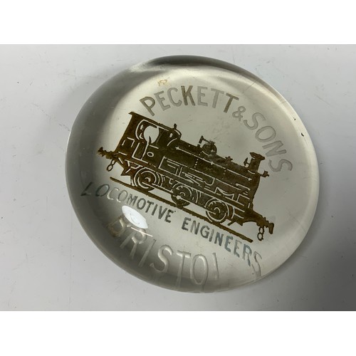 298 - RAILWAY INTEREST ADVERTISING PAPERWEIGHT PECKETT & SONS LOCOMOTIVE ENGINEERS BRISTOL