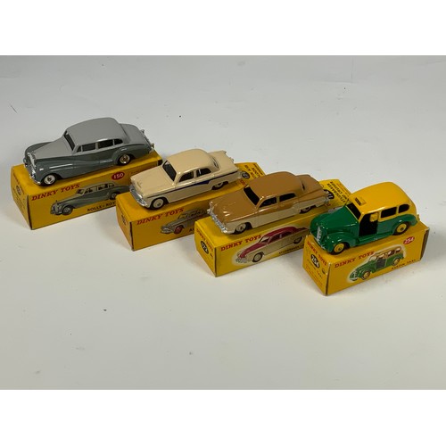 177 - DINKY TOYS, 4 GOOD BOXED CARS 254 TAXI, 172 STUDEBAKER, AUSTIN 105 SALOON, 150 ROLLS ROYCE SILVER WR... 