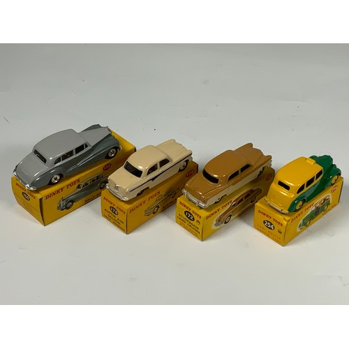 177 - DINKY TOYS, 4 GOOD BOXED CARS 254 TAXI, 172 STUDEBAKER, AUSTIN 105 SALOON, 150 ROLLS ROYCE SILVER WR... 