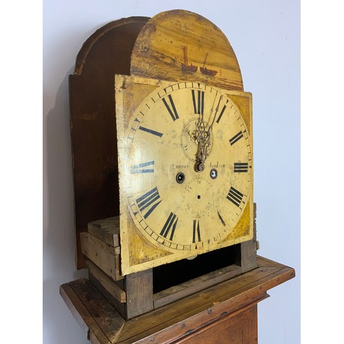 206 - OAK LONGCASE CLOCK, PAINTED DIAL, 8 DAY MOVEMENT, LUNNAN, ABERDEEN