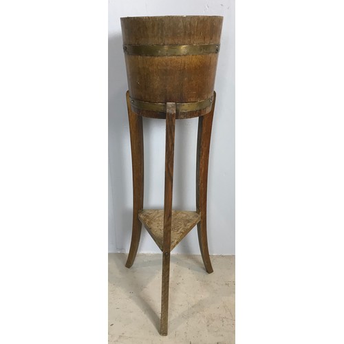 538 - R A LISTER PLANTER WITH A COOPERED OAK TORCHERE 91cm TALL AND COAL BUCKET