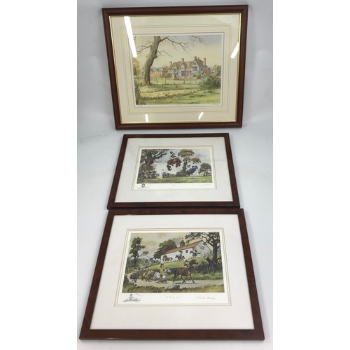 30 - 2 NORMAN THELWELL LIMITED EDITION PRINTS. THE RIDING SCHOOL, RODEO WITH A K W BURTON PRINT