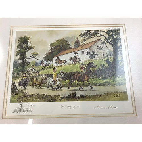 30 - 2 NORMAN THELWELL LIMITED EDITION PRINTS. THE RIDING SCHOOL, RODEO WITH A K W BURTON PRINT