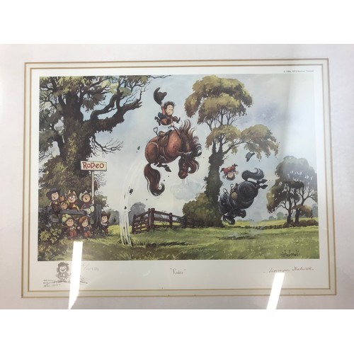 30 - 2 NORMAN THELWELL LIMITED EDITION PRINTS. THE RIDING SCHOOL, RODEO WITH A K W BURTON PRINT