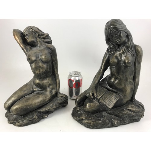 316 - TWO RESIN FIGURES OF NUDES ON ROCKS 30cm TALL APPROX