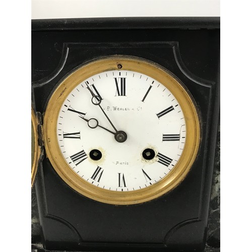 188 - A VICTORIAN BLACK SLATE AND MARBLE STRIKING MANTEL CLOCK