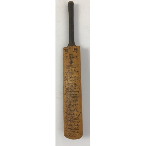 310 - MINIATURE CRICKET BAT MCC TOUR 1954/55 WITH MANY SIGNATURES INCLUDING LEN HUTTON TOGETHER WITH TWO O... 