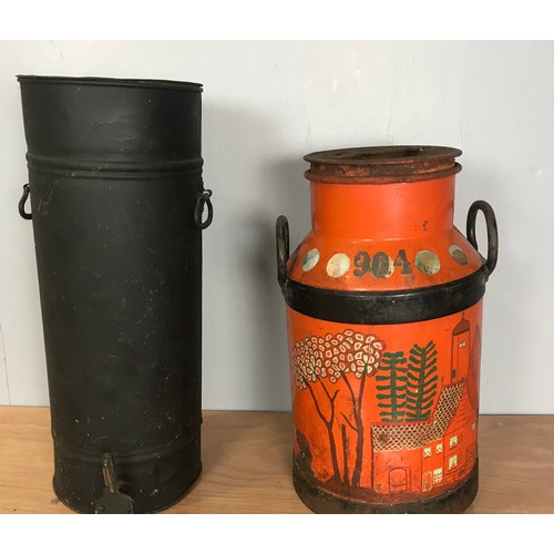 484 - PAINTED MILK CHURN  & AN URN