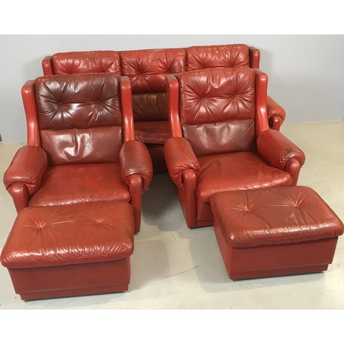 669 - GIMSON SLATER COLLECTION ROUGE LEATHER UPHOLSTERED THREE SEAT SOFA AND TWO MATCHING CHAIRS – TRADE O... 