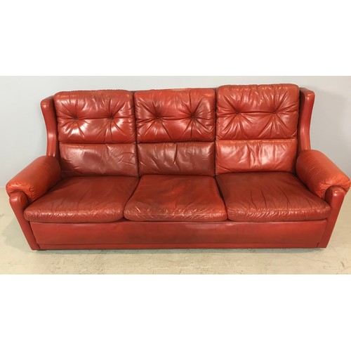 669 - GIMSON SLATER COLLECTION ROUGE LEATHER UPHOLSTERED THREE SEAT SOFA AND TWO MATCHING CHAIRS – TRADE O... 