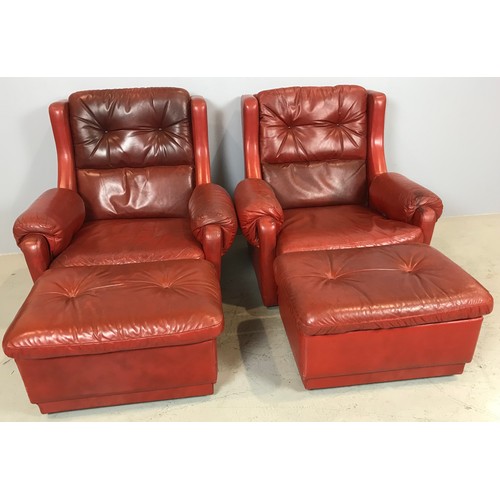 669 - GIMSON SLATER COLLECTION ROUGE LEATHER UPHOLSTERED THREE SEAT SOFA AND TWO MATCHING CHAIRS – TRADE O... 