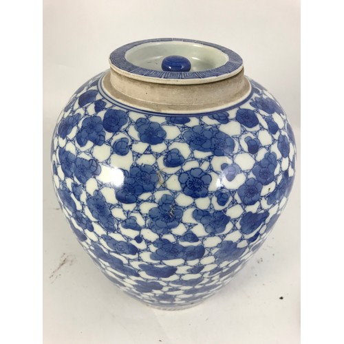 165 - BLUE AND WHITE GINGER JAR  WITH LID & COVER 29cm  TALL