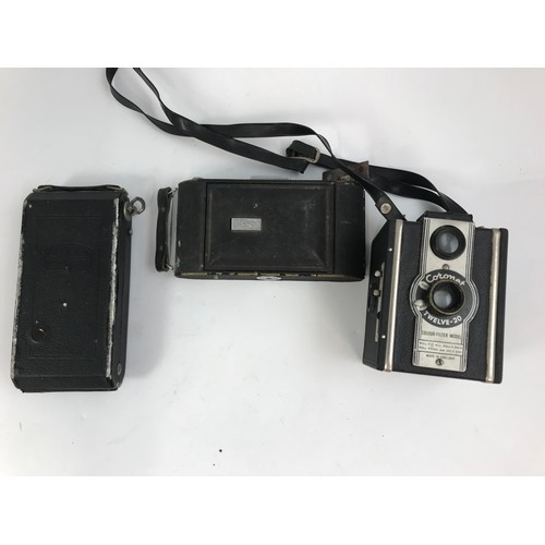 214 - MISC. CAMERAS INCL. ZEISS IKON, CORONET TWELVE – 20 COLOUR FILTER MODEL CAMERA AND AN ENSIGN TRIKON ... 