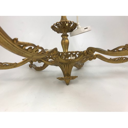 330 - SIX BRANCH GILT METAL PENDANT LIGHT FITTING WITH SHADES