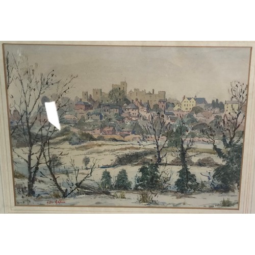 29 - JOHN GOUGH WATERCOLOUR DEPICTING LUDLOW IN THE SNOW