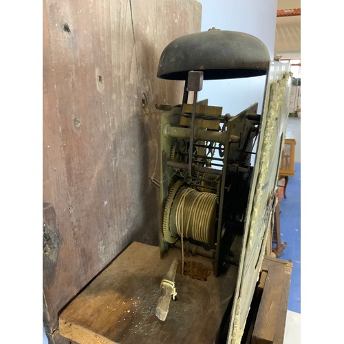 205 - 18TH CENTURY LONGCASE CLOCK BY GEORGE BISHOP, REDMILE IN AN OAK CASE WITH GEOMETRIC MOULDINGS AND EI... 