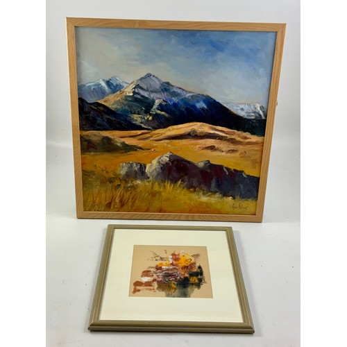 20 - ANN FELLOWS OIL ON CANVAS DEPICTING MOUNTAIN LANDSCAPE SCENE AND A SKETCH