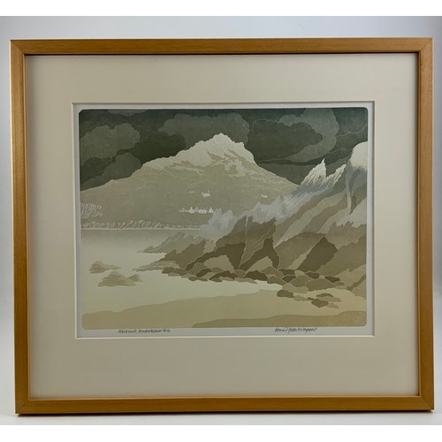 4 - BERNARD GREEN EMBOSSED LINO CUT ENTITLED WHITESANDS, PEMBROKESHIRE 56/90, approx. 45 x 36 cm