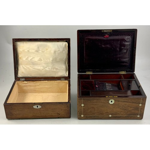 286 - ROSEWOOD WRITING BOX WITH FITTED INTERIOR TOGETHER WITH AN OAK BOX