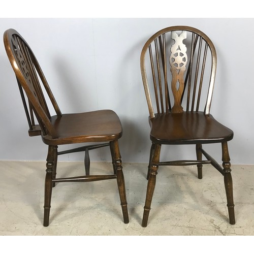 673 - SET OF 8 DARK OAK WHEEL BACK CHAIRS