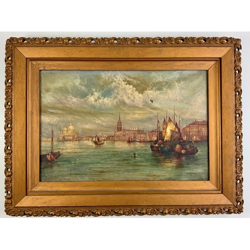 26 - J.H.FLORY, OIL ON CANVAS DEPICTING VENETIAN SCENE, AF, APPROX. 46 X 31 cm