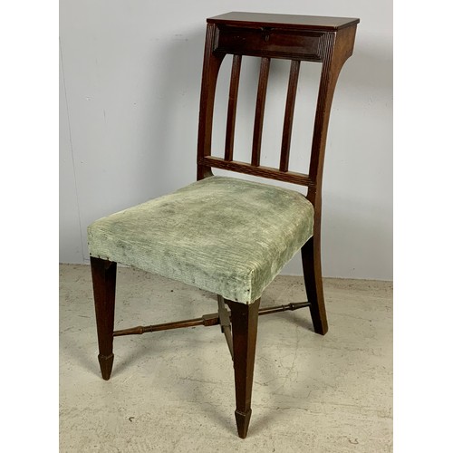 670 - EARLY 19TH CENTURY SIDE CHAIR WITH HINGED BOX COMPARTMENT TO THE TOP RAIL, OVER STUFFED SEAT, SQUARE... 