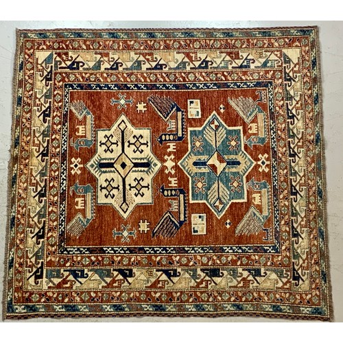 682 - RED AND BLUE GROUND CARPET, approx. 184 x 170 cm