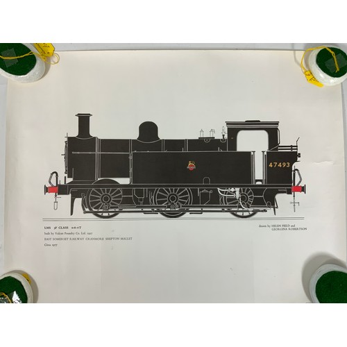 154 - ROLLED RAILWAY PRINTS, EXETER ST DAVIDS PHILIP HAWKINS SIGNED, DISTRICT LINE MAP, & JINTY PRINT