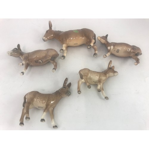 74 - 5 BESWICK DONKEY & FOAL MODELS