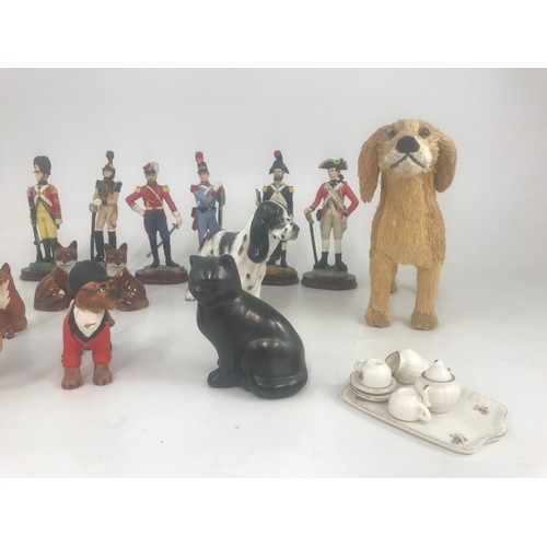 77 - COLLECTION OF ORNAMENTS INC ROYAL DOULTON DOG HN1109, BESWICK DUCK, MILITARY FIGURES, CHARACTER JUG ... 