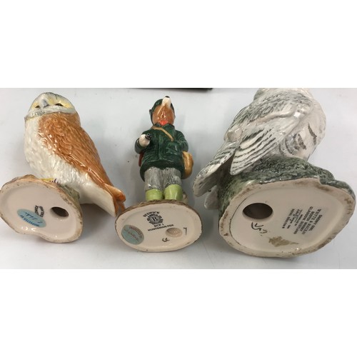 78 - BESWICK BARN OWL & HUNTSMAN  FOX BOTH BOXED WITH A ROYAL DOULTON  SNOWY OWL