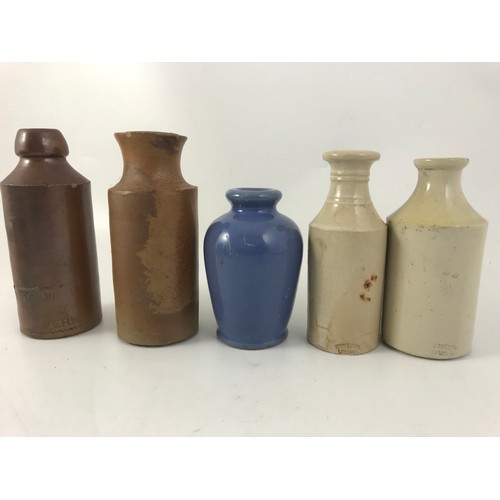 386 - 5 MALVERN ADVERTISING STONEWARE BOTTLES WITH 5 OTHER STONEWARE BOTTLES